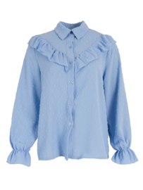 Lichtblauwe ruffle blouse met stip