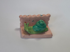 Kaartenhouder Slak - Mintgroen/Blauw/Roze met Spikkels