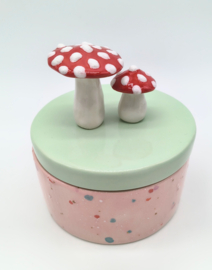 Bakje medium confetti roze/pastel groen en paddenstoelen