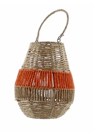 Windlicht Zeegras Naturel/Oranje d26h31cm