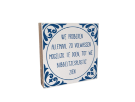 Tekstblok 18x18cm bubbeltjesplastic wit (delfts blauw)