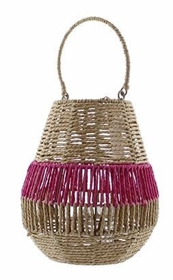 Windlicht Zeegras Naturel/Roze d26h31cm
