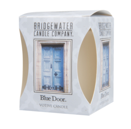 Votive candle blue door