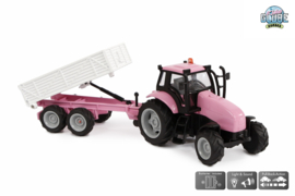 Kids Globe tractor met aanhanger die cast licht geluid roze 25cm