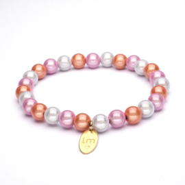 Galaxy Pearl Armband 8mm Roze-Zalm-Offwhite