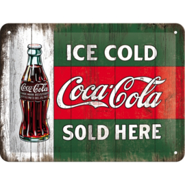 Tin Sign 15 x 20 cm Coca/Cola / Vintage Evergreen / Ice Cold Bottle