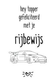 A6 kaart hey topper, gefeliciteerd met je rijbewijs