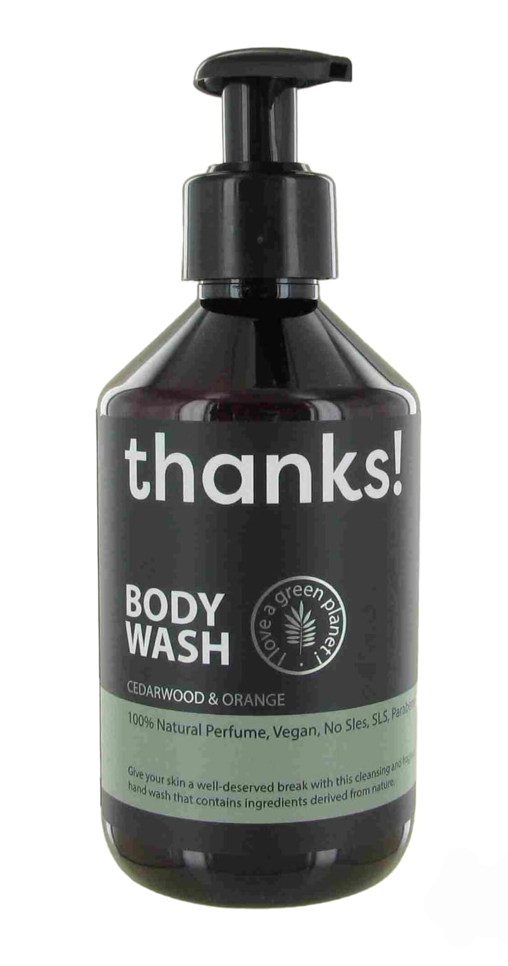 Body wash fles 300ml amber, zwarte flip-dop