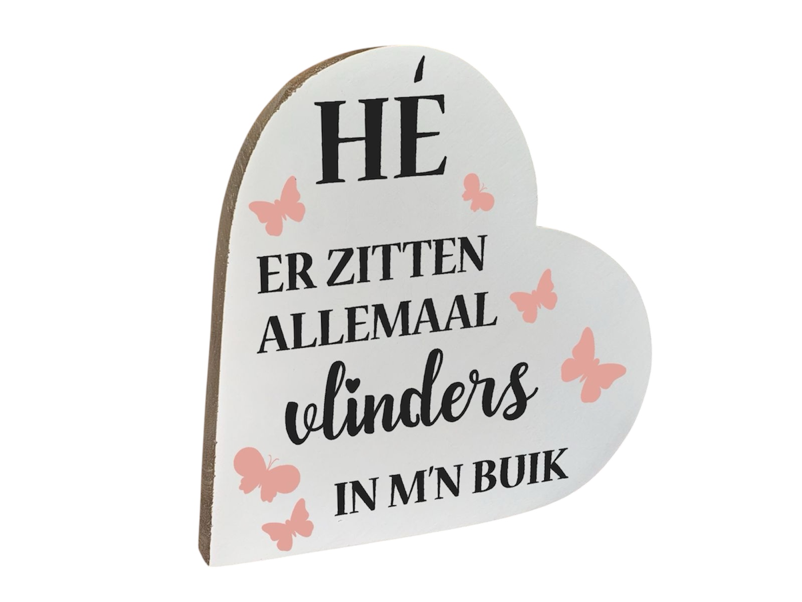 teksthart XL 25x25cm vlinders buik wit (grijs -  roze)