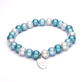 Galaxy Pearl Armband 8mm Aqua-Lichtblauw-Offwhite