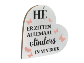 teksthart XL 25x25cm vlinders buik wit (grijs -  roze)