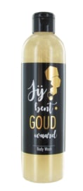 Body wash fles 300ml, goud glitter, zwarte flip-dop