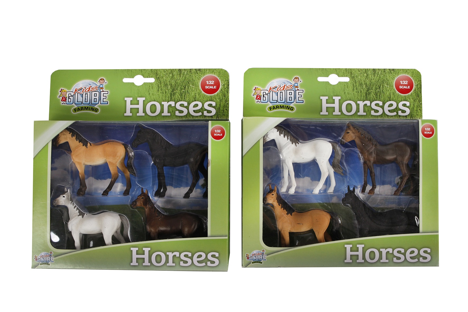 Kids Globe Horses 4 paarden 1:32 2ass