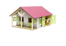 Kids Globe paardenstal roze met 2 boxen en berging 1:24 51x40,5x27,5cm