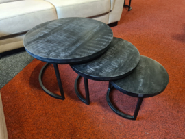 Salontafel set 3 delig zwart mangohout