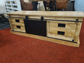 Tv meubel industrieel 155x45x50 cm mangohout alleen dit weekend op=op