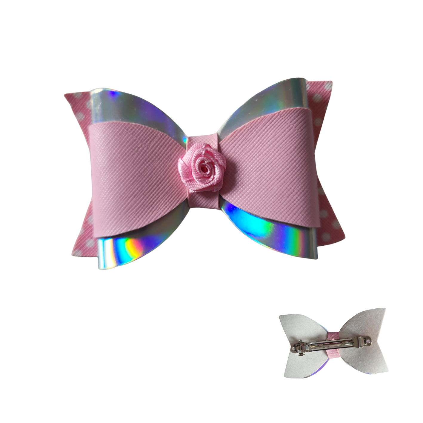 Haarklem met strik roze-zilver