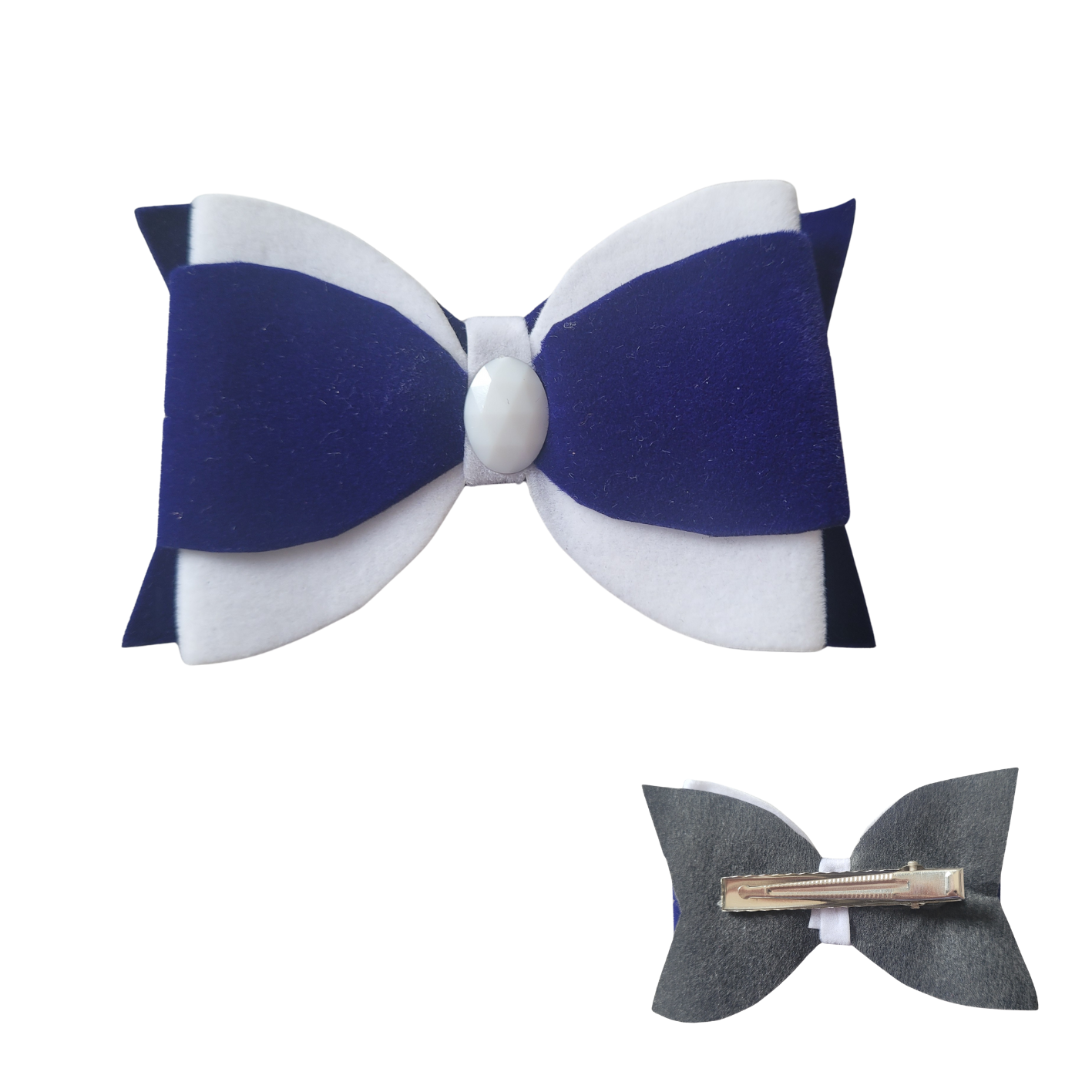 Haarklem met strik donkerblauw-wit