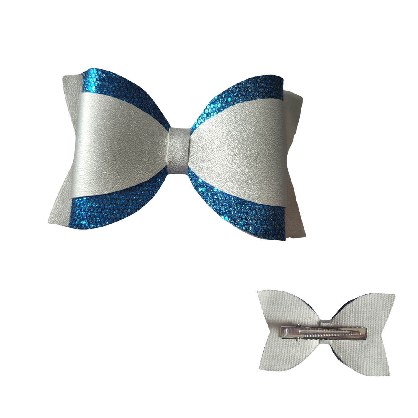 Haarklem met strik blauw-zilver