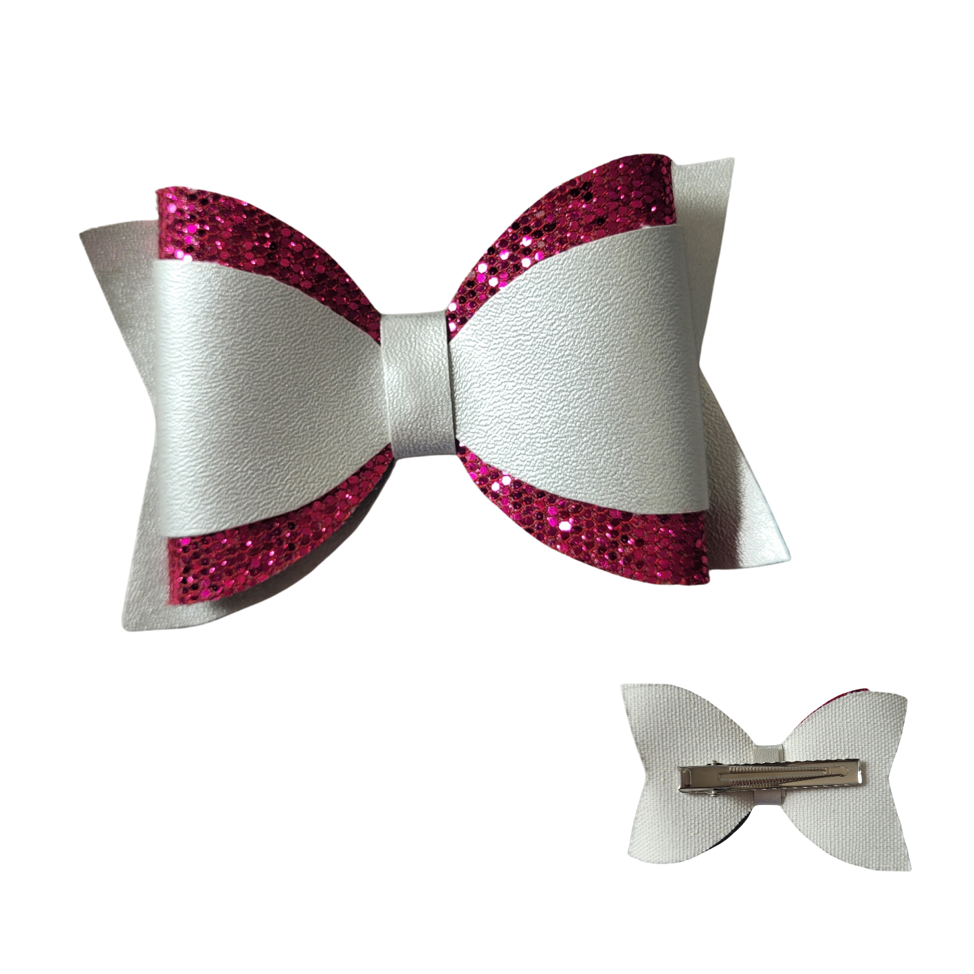 Haarklem met strik roze-zilver