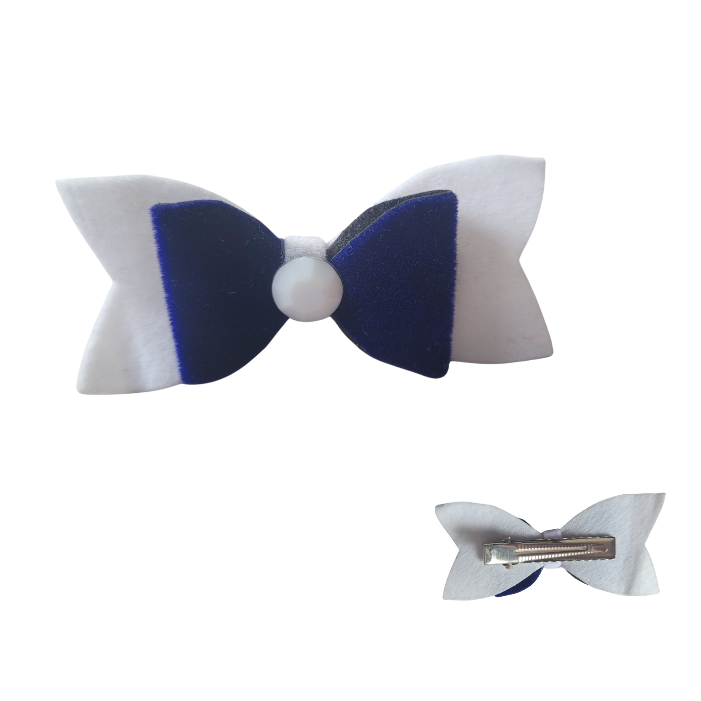 Haarklem met strik blauw-wit