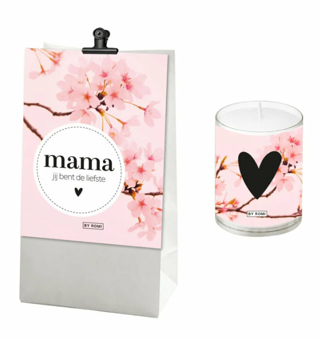 Wenskaars in zakje met kaartje Mama jij bent de liefste