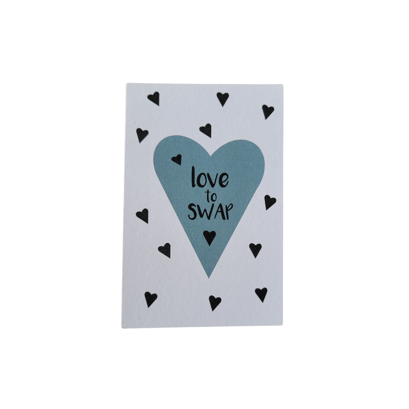 Mini kaart / label - love to swap grijs/groen