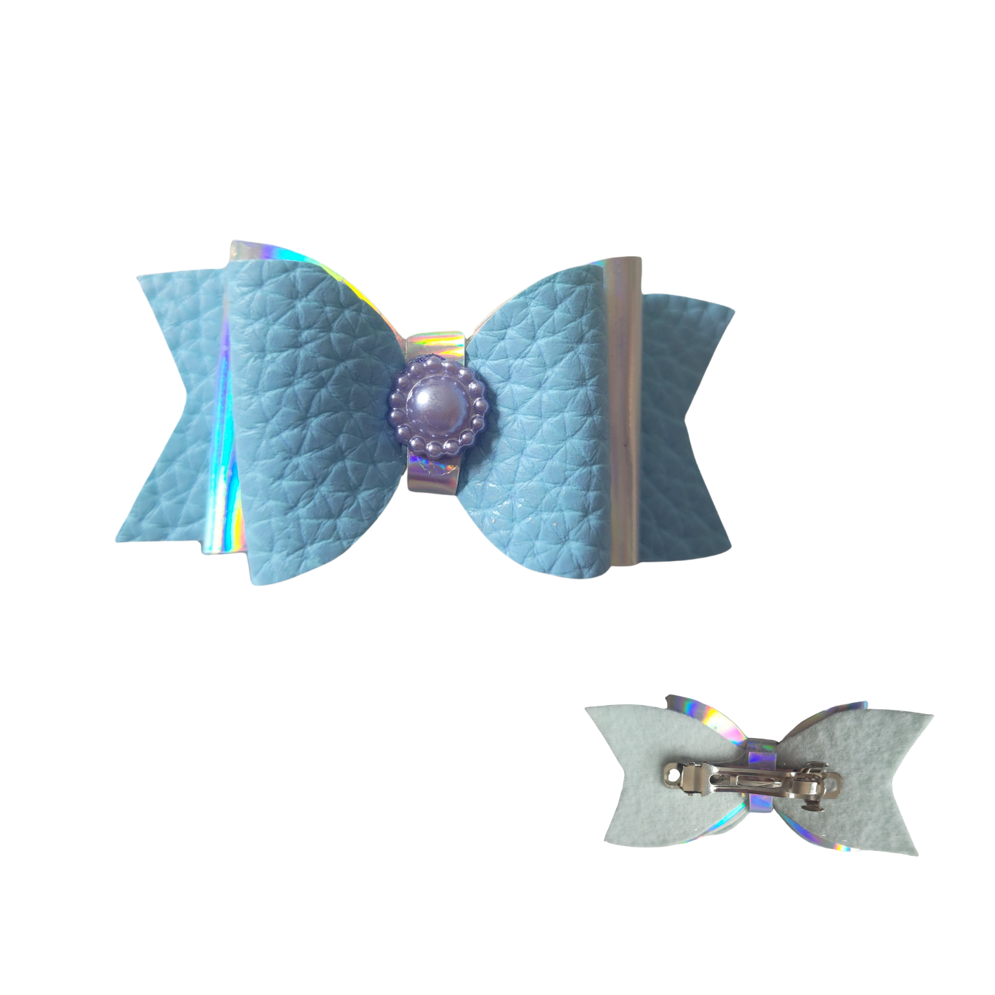 Haarklem met strik blauw-zilver