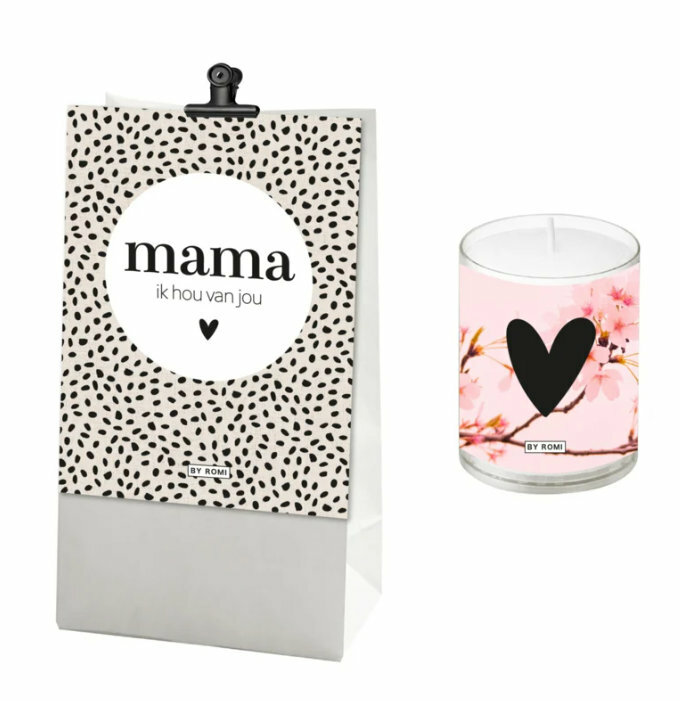 Wenskaars in zakje met kaartje Mama ik hou van jou