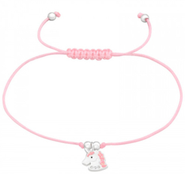 Armbandje Nylon met zilveren hanger - Unicorn Soft Pink