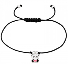 Armbandje Nylon met zilveren hanger - Panda