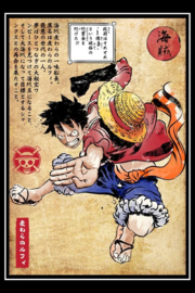 Poster Straw hat captain woodblock 40 x 60 cm