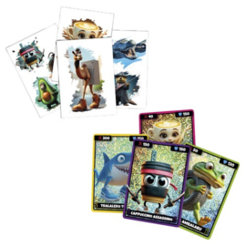 Italian Brainrot – Assorted About Letters + Tattoos (4 Holographic Cards + 4 Tattoos)