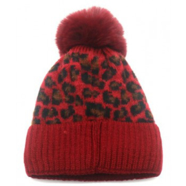 Muts | Leopard met pompon rood