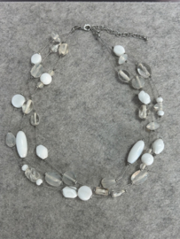 Witte transparante kralenketting 3-laags 53 cm nickel free