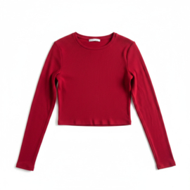 Zara Trafaluc Rib Crop Top Bordeaux – Maat M