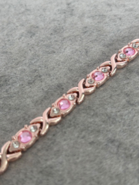 Roségouden armband roze strass steentjes 19 cm