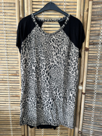 Modström Tuniek / Long Top met Panterprint – Zwart/Beige – Maat M