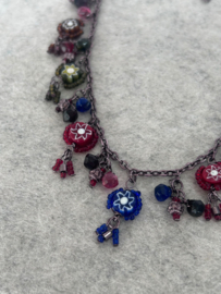 Boho ketting met glaskralen bloemen multicolor 46 cm