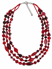 Rode bordeaux meerlaagse ketting glaskralen 54 cm statement