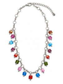 Zilverkleurige ketting met kleurrijke glaskralen 38 cm nickel free
