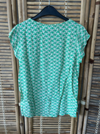Saint Tropez Blouse Groen/Wit Print – M