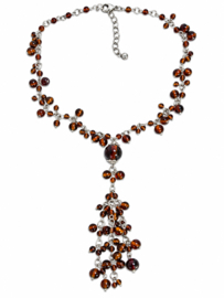 Bruine kralen ketting met lange hanger glaskralen 49 cm