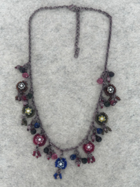 Boho ketting met glaskralen bloemen multicolor 46 cm
