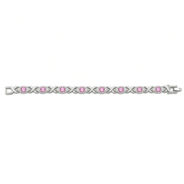 Zilverkleurige armband roze strass steentjes 19 cm
