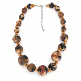 Houten statement ketting bruin zwart grote kralen 56 cm
