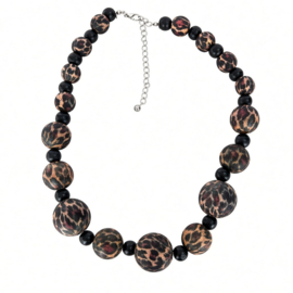Houten statement ketting panterprint bruin zwart 56 cm