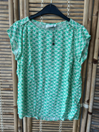 Saint Tropez Blouse Groen/Wit Print – M