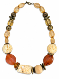 Statement ketting beige bruin goudkleurig kralen 40 cm
