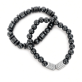 Set van 2 magnetische elastische armbanden hematiet look